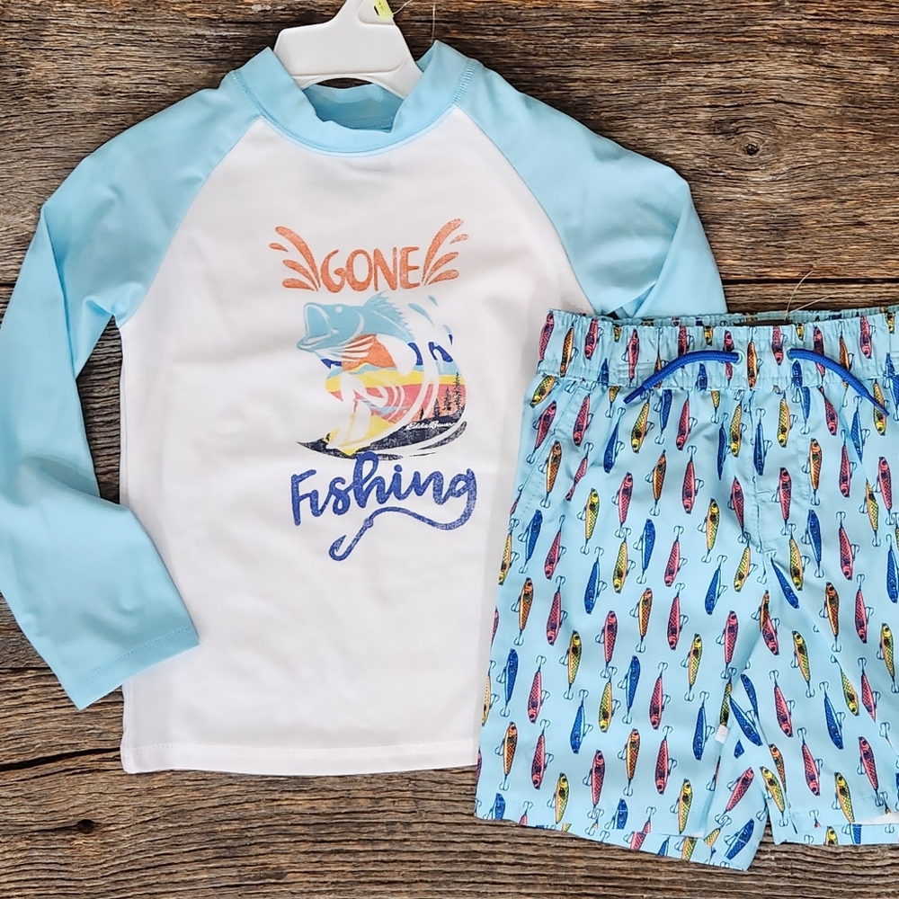🆕️ Eddie Bauer Rashguard & Trunks "Gone Fishing"